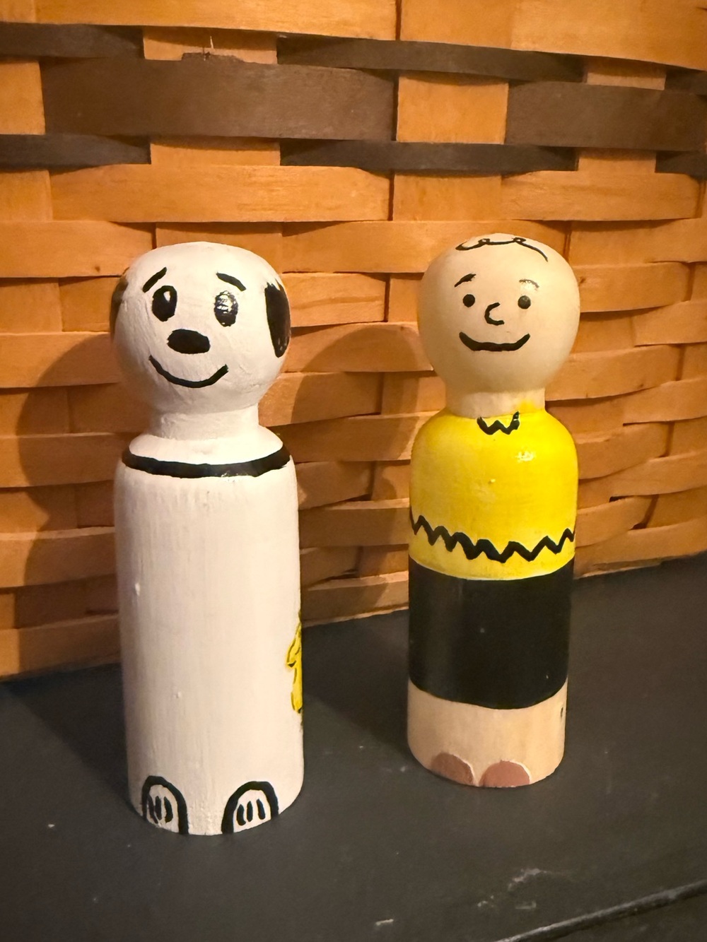 Hand-Painted Wooden Snoopy & Charlie Brown Peg Dolls